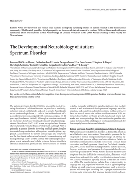 The Developmental Neurobiology of Autism Spectrum Disorder