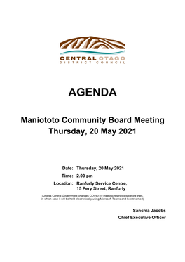 Agenda of Maniototo Community Board Meeting