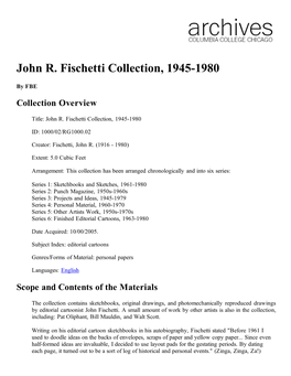 John R. Fischetti Collection, 1945-1980