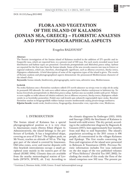 Flora and Vegetation of the Island of Kalamos (Ionian Sea, Greece) – Floristic Analysis and Phytogeographical Aspects