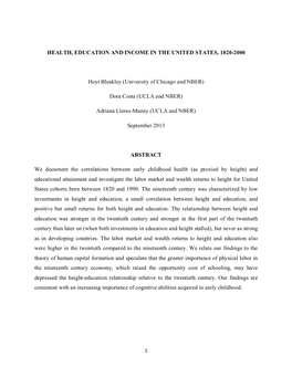 Health, Education and Income in the United States, 1820-2000