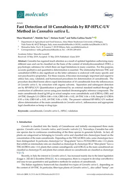Fast Detection of 10 Cannabinoids by RP-HPLC-UV Method in Cannabis Sativa L