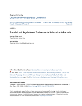 Translational Regulation of Environmental Adaptation in Bacteria