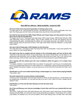 Rams WR Van Jefferson – Media Availability – August 23, 2020