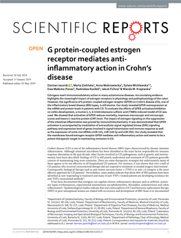 G Protein-Coupled Estrogen Receptor Mediates Anti-Inflammatory Action