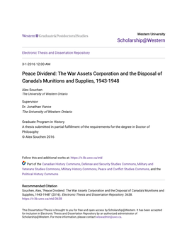 The War Assets Corporation and the Disposal of Canada's Munitions and Supplies, 1943-1948