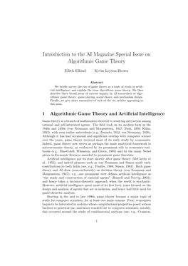 Introduction to the AI Magazine Special Issue on Algorithmic Game Theory
