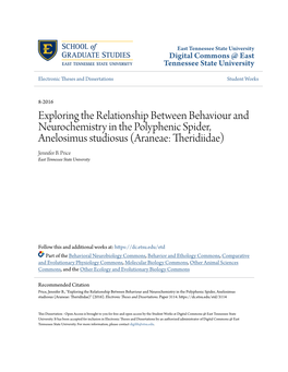 Exploring the Relationship Between Behaviour and Neurochemistry in the Polyphenic Spider, Anelosimus Studiosus (Araneae: Theridiidae) Jennifer B