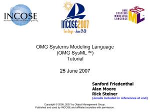 OMG Systems Modeling Language (OMG Sysml™) Tutorial 25 June 2007