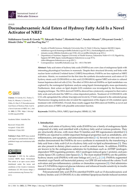 Docosahexaenoic Acid Esters of Hydroxy Fatty Acid Is a Novel Activator of NRF2