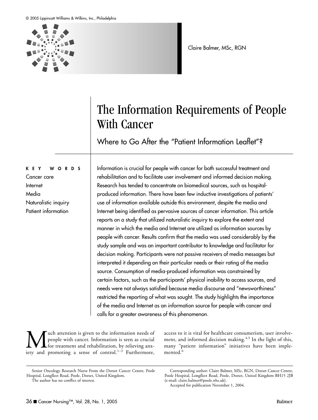The Information Requirements of People with Cancer Where to Go After the “Patient Information Leaflet”?