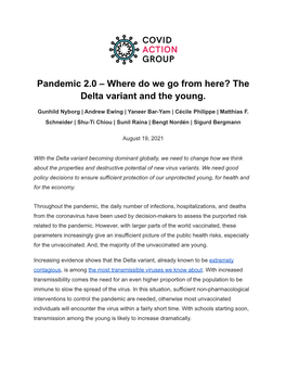 Pandemic 2.0 – Where Do We Go from Here? the Delta Variant and the Young