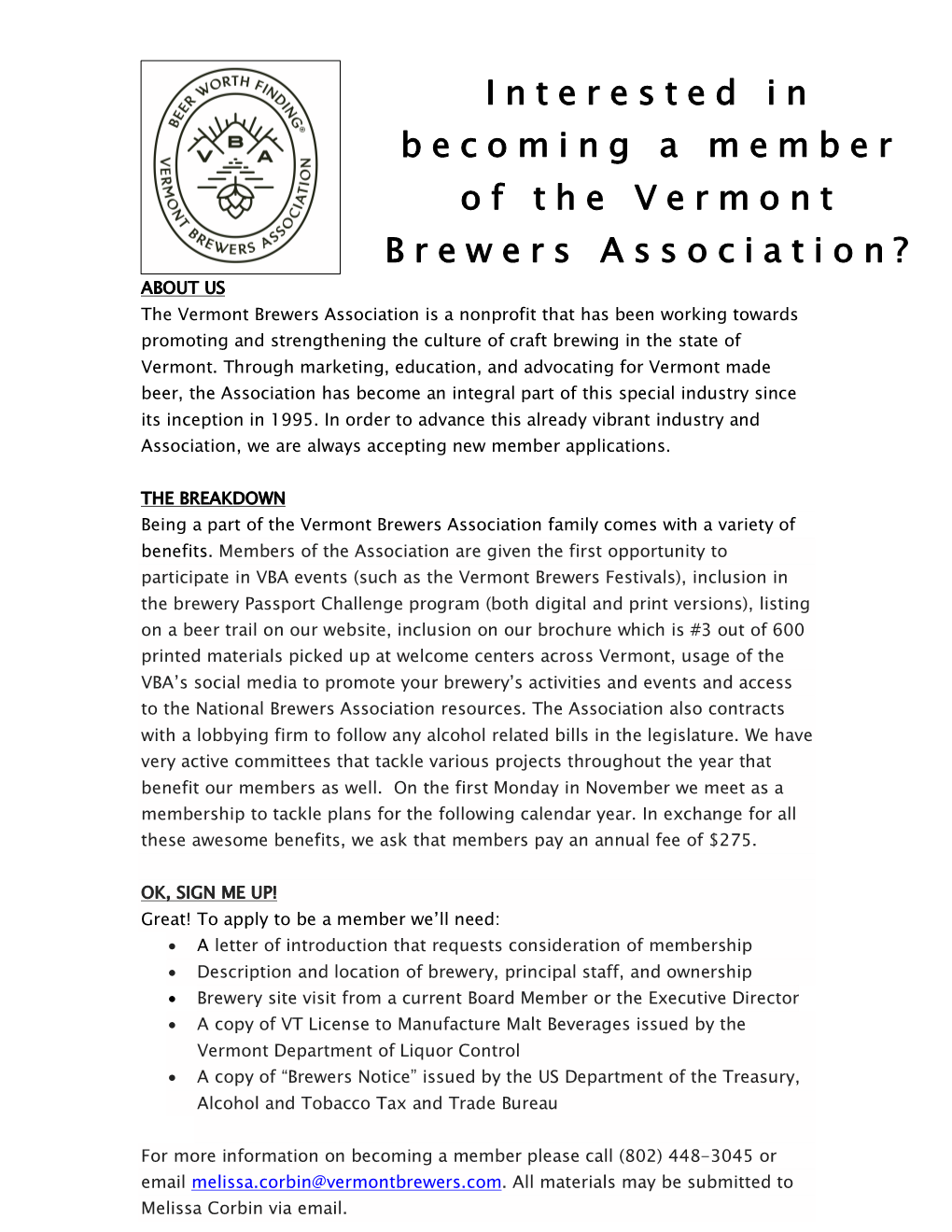 Interested in Becoming a Member of the Vermont Brewers Association?