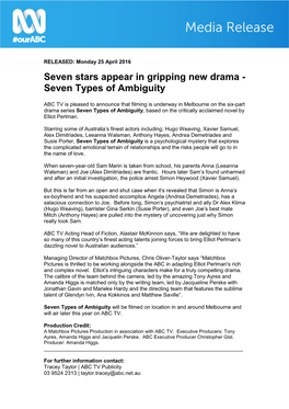 Seven Stars Appear in Gripping New Drama - Seven Types of Ambiguity