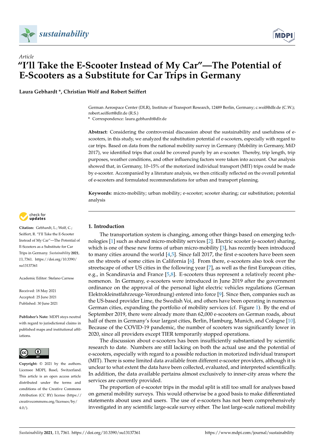 The Potential of E-Scooters As a Substitute for Car Trips in Germany