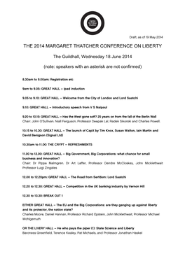 The 2014 Margaret Thatcher Conference on Liberty