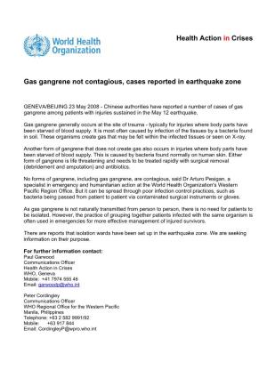 Health Action in Crises Gas Gangrene Not Contagious, Cases Reported In
