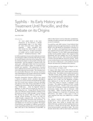 Syphilis - Its Early History and Treatment Until Penicillin, and the Debate on Its Origins