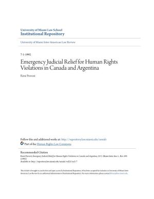 Emergency Judicial Relief for Human Rights Violations in Canada and Argentina René Provost