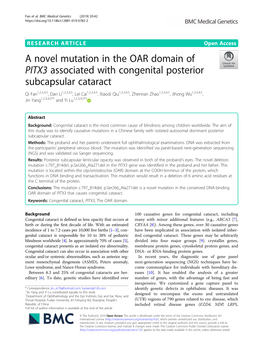 A Novel Mutation in the OAR Domain of PITX3 Associated with Congenital