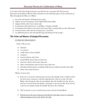 Diocesan Norms for Celebration of Mass