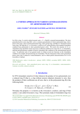 A Unified Approach to Various Generalizations of Armendariz Rings