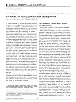 Ketamine for Perioperative Pain Management Sabine Himmelseher, M.D.,* Marcel E
