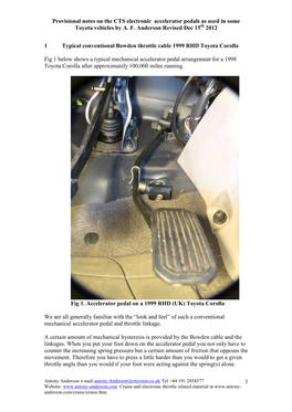 Provisional Notes on the CTS Electronic Accelerator Pedals As Used in Some Toyota Vehicles by A