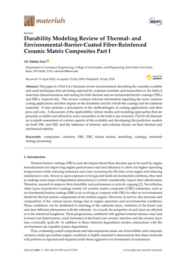 Durability Modeling Review of Thermal- and Environmental-Barrier-Coated Fiber-Reinforced Ceramic Matrix Composites Part I