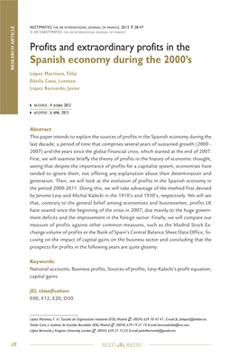 Beneficios Y Beneficios Extraordinarios En La Economía Española Durante La Década Del 2000