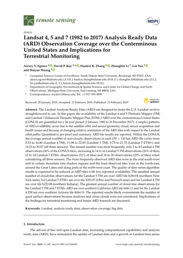 Landsat 4, 5 and 7 (1982 to 2017) Analysis Ready Data (ARD) Observation Coverage Over the Conterminous United States and Implications for Terrestrial Monitoring