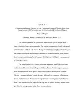 ABSTRACT Comparing the Genetic Diversity of Late Pleistocene Bison