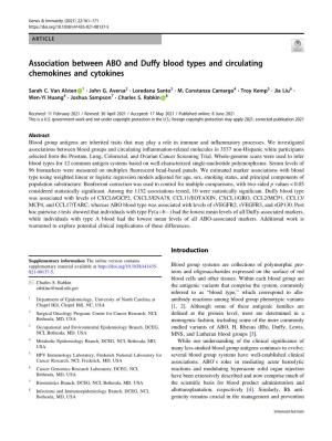 Association Between ABO and Duffy Blood Types and Circulating Chemokines and Cytokines
