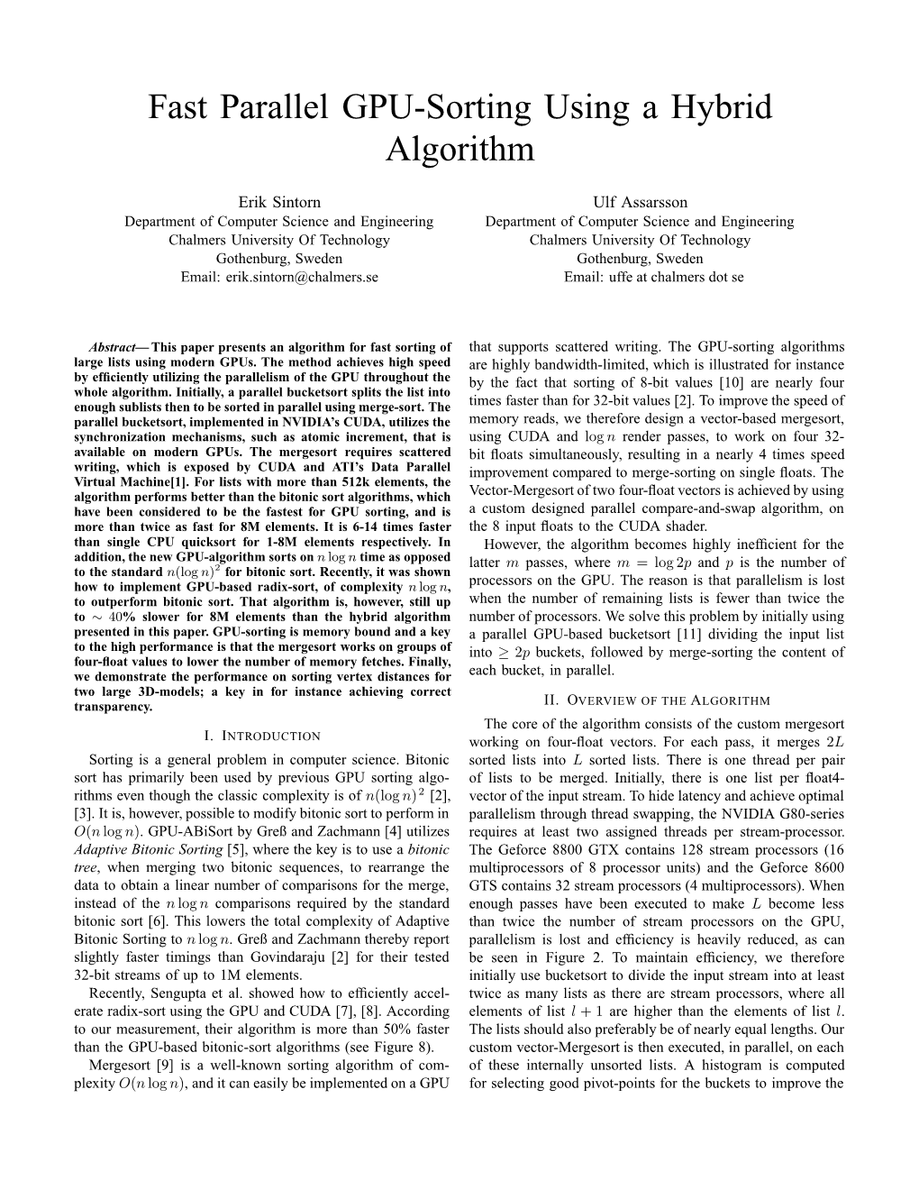 Fast Parallel GPU-Sorting Using a Hybrid Algorithm