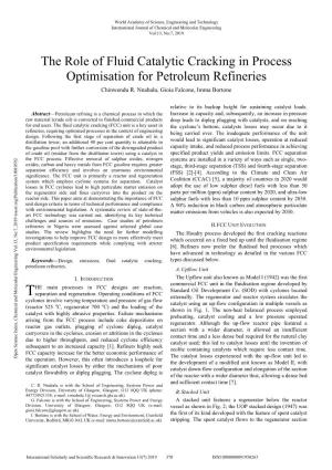 The Role of Fluid Catalytic Cracking in Process Optimisation for Petroleum Refineries Chinwendu R
