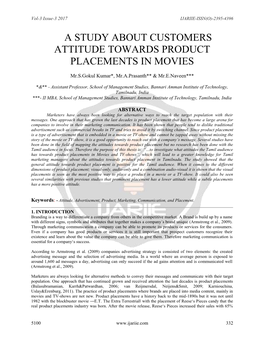 A Study About Customers Attitude Towards Product Placements in Movies