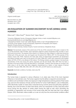 An Evaluation of Summer Discomfort in Niš (Serbia) Using Humidex