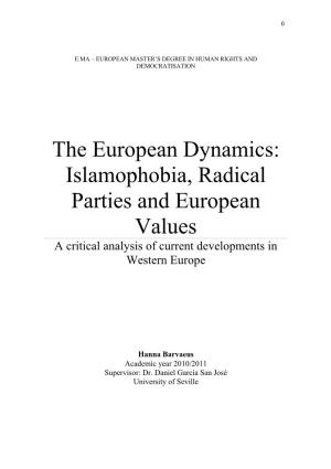 Islamophobia, Radical Parties and European Values a Critical Analysis of Current Developments in Western Europe