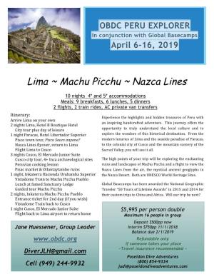 Lima ~ Machu Picchu ~ Nazca Lines