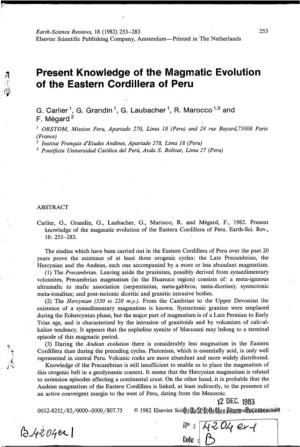 Present Knowledge of the Magmatic Evolution of the Eastern Cordillera of Peru