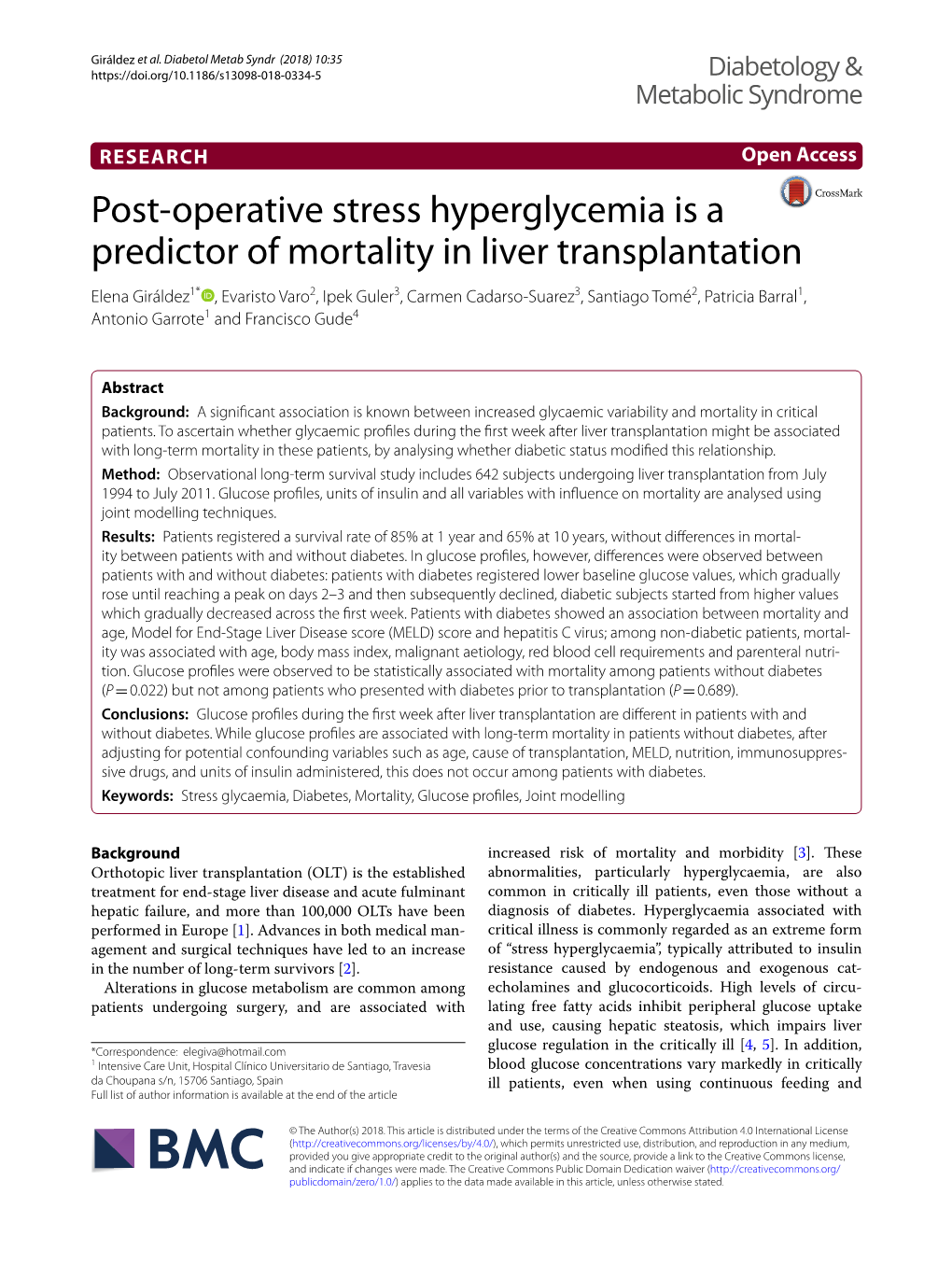 Post-Operative Stress Hyperglycemia Is a Predictor of Mortality in Liver