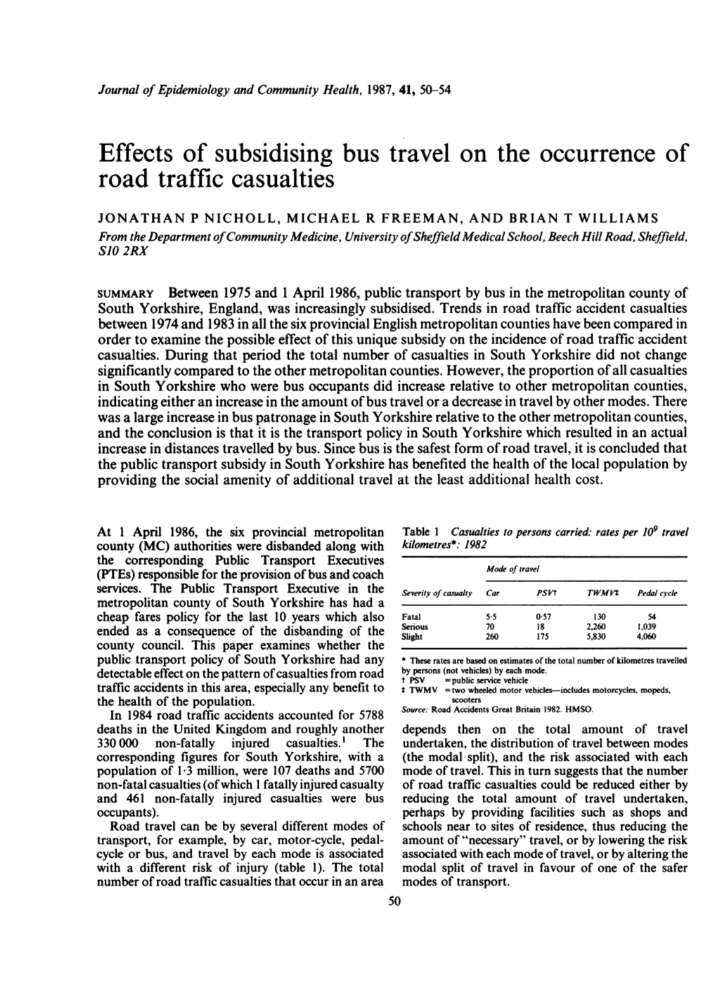 Effects of Subsidising Bus Travel on the Occurrence of Road Traffic Casualties