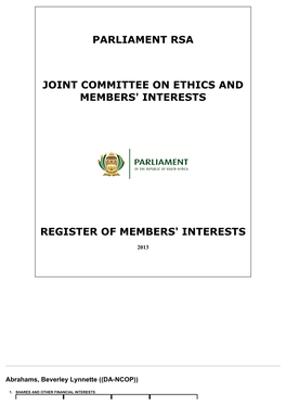 Parliament Rsa Joint Committee on Ethics And