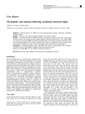 Case Report Myelopathy and Amnesia Following Accidental Electrical Injury