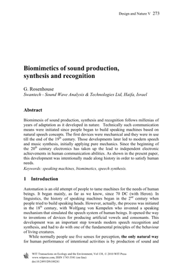 Biomimetics of Sound Production, Synthesis and Recognition
