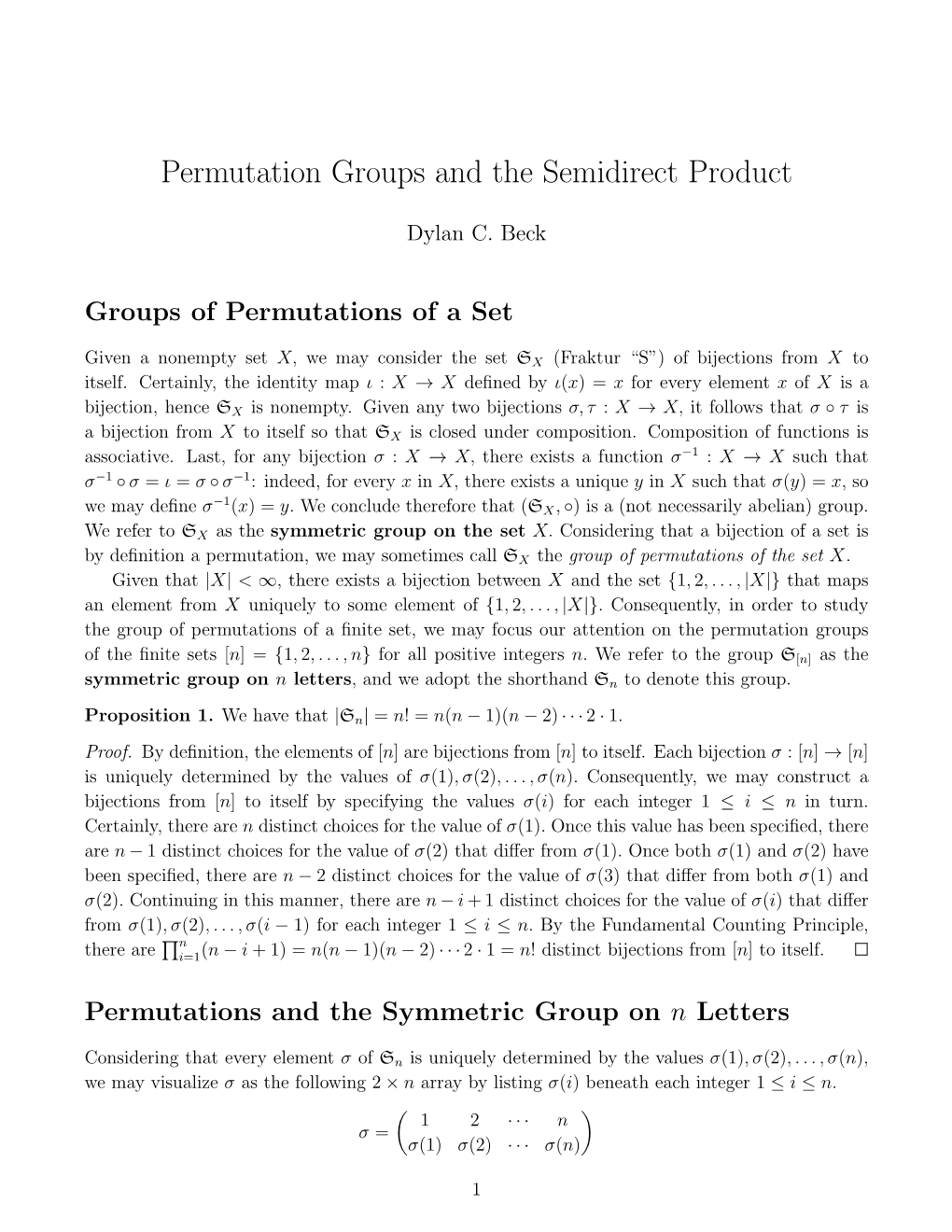 Permutation Groups and the Semidirect Product