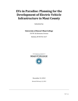 Evs in Paradise: Planning for the Development of Electric Vehicle Infrastructure in Maui County