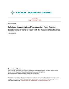 Relational Characteristics of Transboundary Water Treaties: Lesotho's Water Transfer Treaty with the Republic of South Africa
