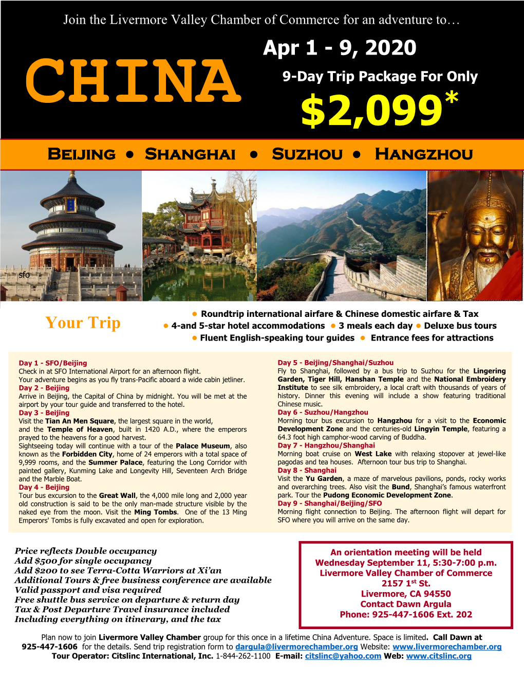 CHINA * $2,099 Beijing ● Shanghai ● Suzhou ● Hangzhou