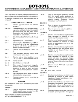 BOT-301E Instructions for Annual Business and Occupation Tax Return for Electric Power